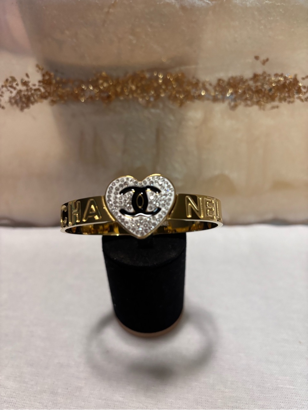 Gold Heart Bangle Adjustable